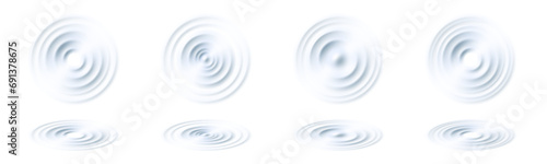 Realistic water ripple. Drop or sound wave splash effects. Round wave surfaces on transparent background