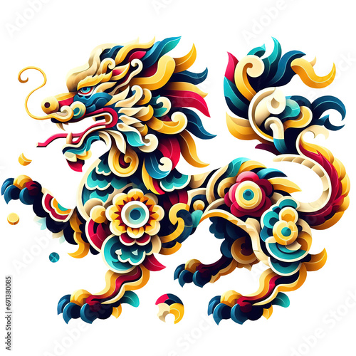 Dragon lion asian art pattern style, transparent png wallpaper by Ai generated