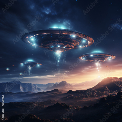 UFO alien spaceships flying at night