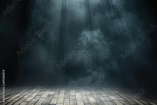 A dark room with a light coming from the ceiling. Ideal for atmospheric or mysterious themed projects, illustrating the contrast between light and darkness, and creating a dramatic ambience.