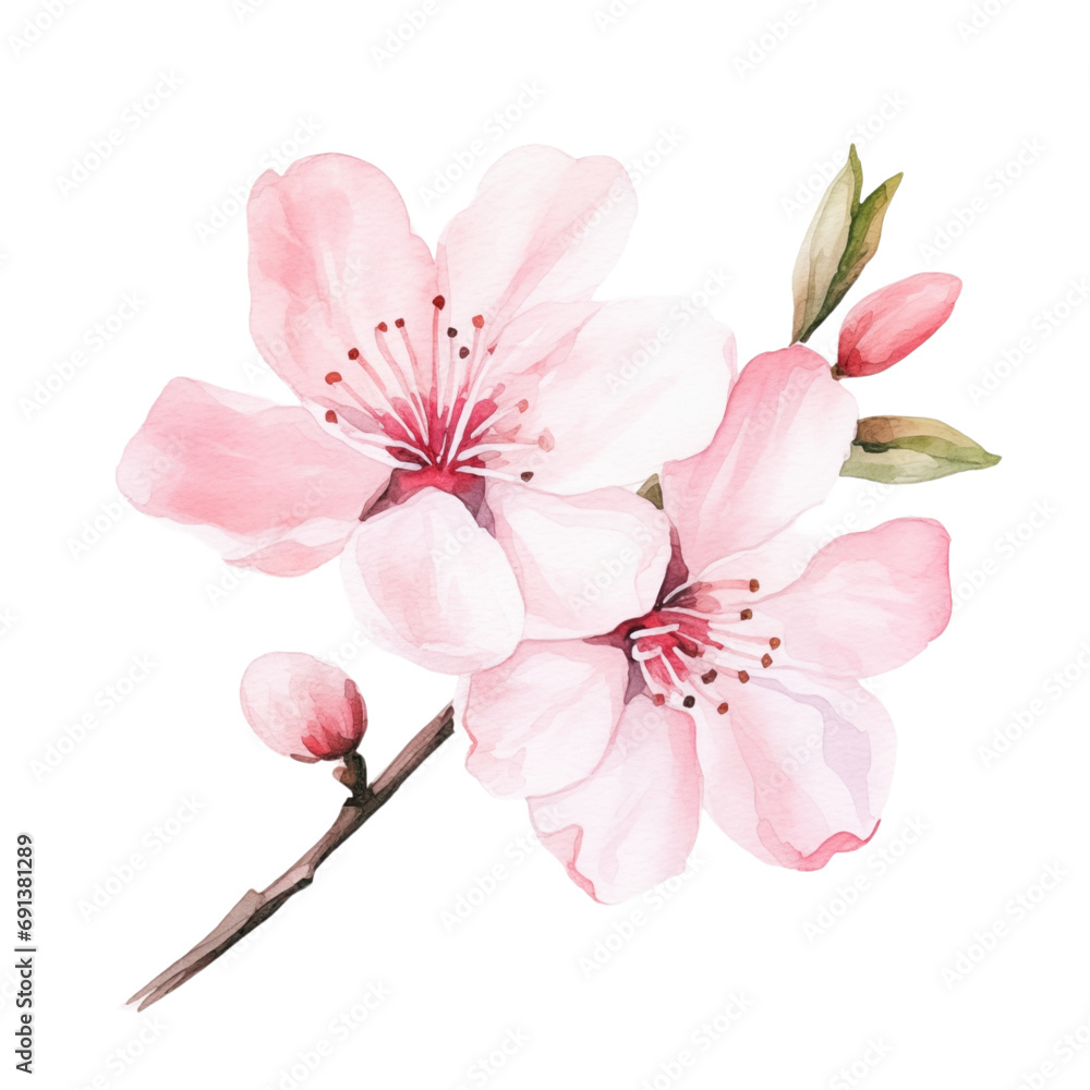 Pink sakura blossom watercolor isolated, generative ai Pink sakura blossom watercolor isolated, generative ai