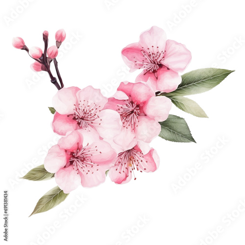 Pink sakura blossom watercolor isolated  generative ai