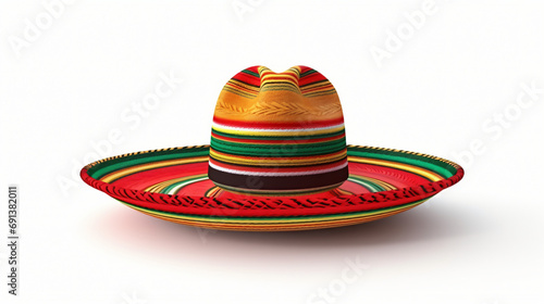 Mexican hat or sombrero and Mexican flag isolated on white background