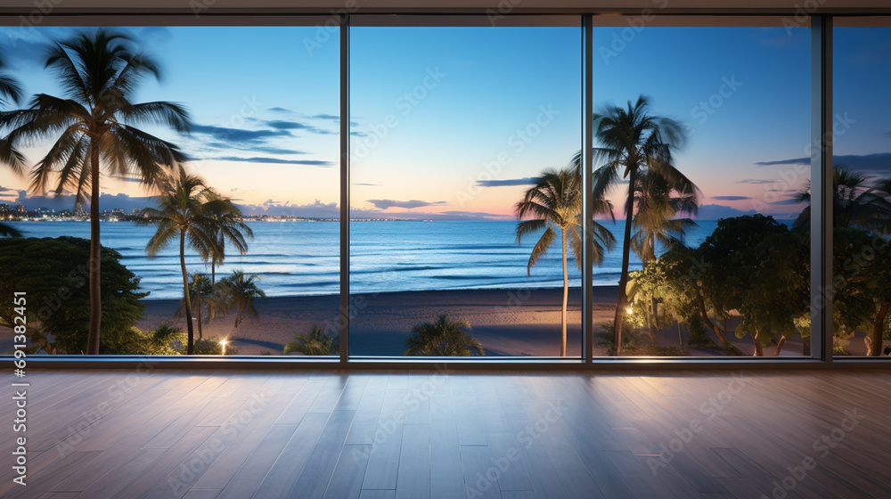 Sea view living room interior in modern beach house