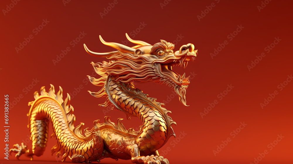 Obraz premium Chinese golden Dragon as symbol of 2024