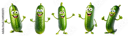 set of funny cucumber characters