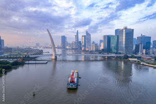Sunrise on Saigon riverside, Ho Chi Minh city, Vietnam