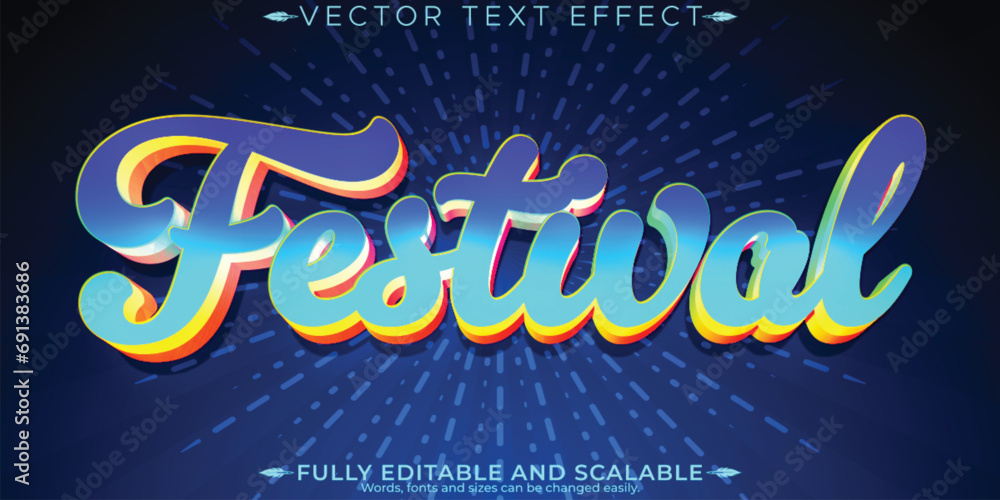 Festival text effect, editable colorful and party customizable font style