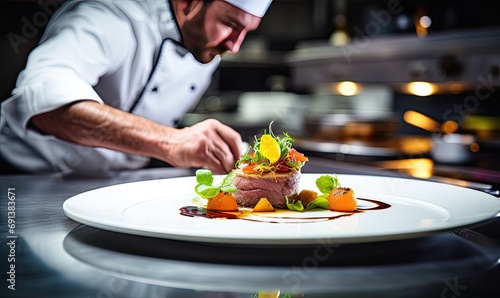 The Art of Culinary Creation: Masterful Chef Preparing a Delectable Dish with Precision and Passion