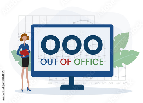 OOO - Out Of Office acronym. business concept background. vector illustration concept with keywords and icons. lettering illustration with icons for web banner, flyer