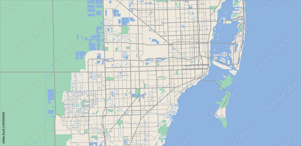 Obraz premium Layered editable vector illustration outline Map of Miami,USA