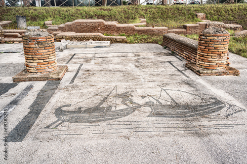 Canvas Print ostia antica port on the Tiber in Rome. Roman Archeology site