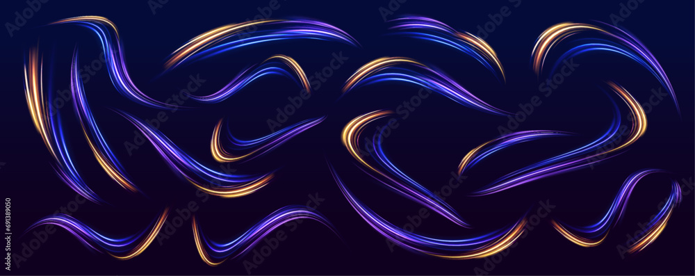 Fototapeta premium Big data traffic visualization, dynamic high speed data streaming traffic. Laser beams luminous abstract sparkling isolated on a transparent background. 
