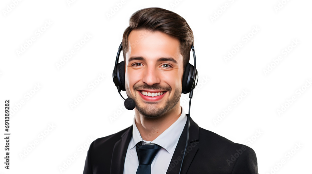 Male customer service representative in headset consulting clients online. Call center agent. Generative AI Male customer service representative in headset consulting clients online. Call center agent. Generative AI