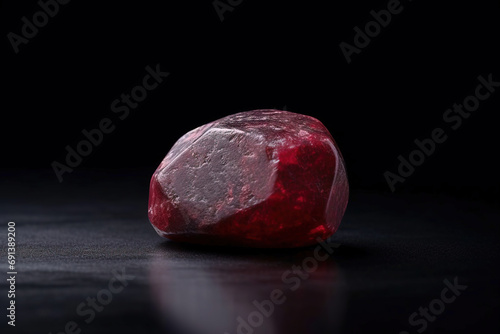 Red beryl is a rare precious natural stone on a black background. AI generated. Header banner mockup with space. photo