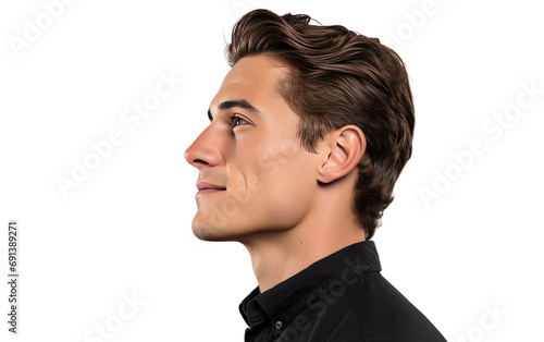 Handsome Boy Side View Isolated on a Transparent Background PNG.