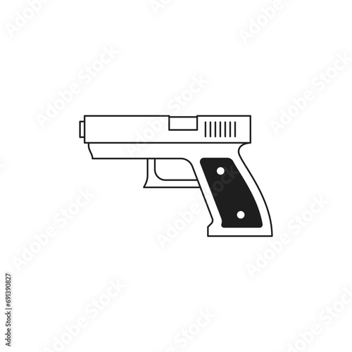 Y2k gun handgun shooting weapon side view monochrome line retro groovy icon vector