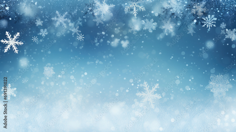 Snowflakes on Blue Winter Background