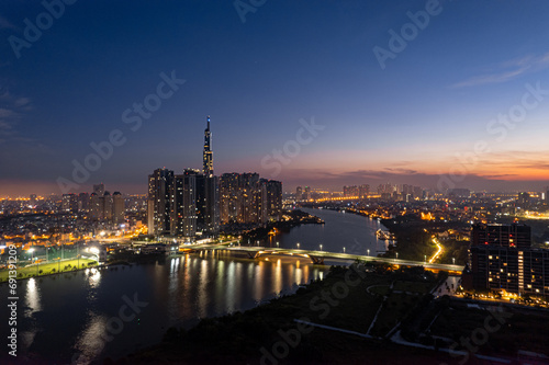 Sunrise on Saigon riverside, Ho Chi Minh city, Vietnam