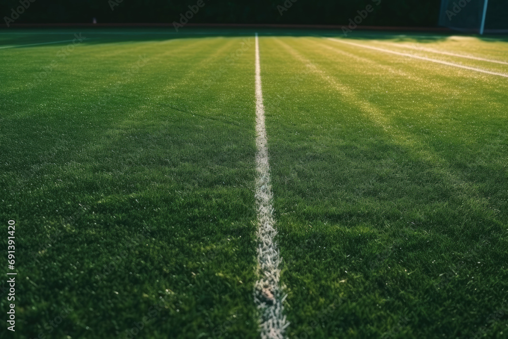 Fresh Green Soccer Field with White Line