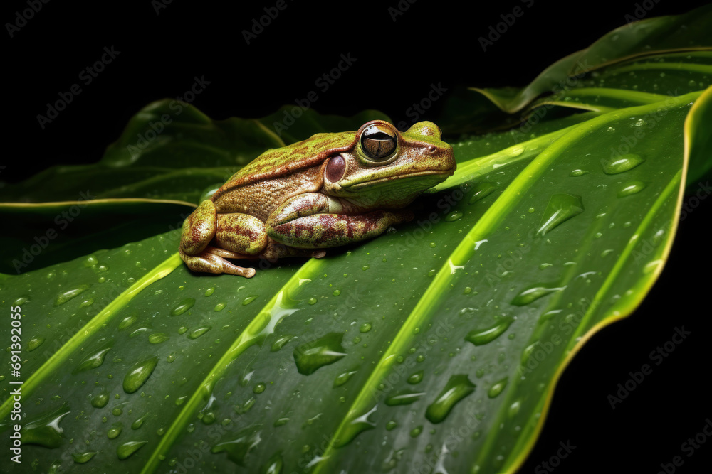 Obraz premium Green Tree Frog Sheltering from Rain