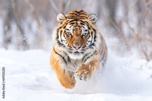 Siberian Tiger Pouncing in Snowy Wilderness