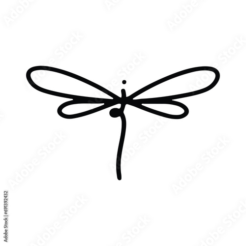 Dragonfly Line Art Doodle Illustration,  Simple and minimalist insect dragonfly logo design. Outline dragonfly logo
