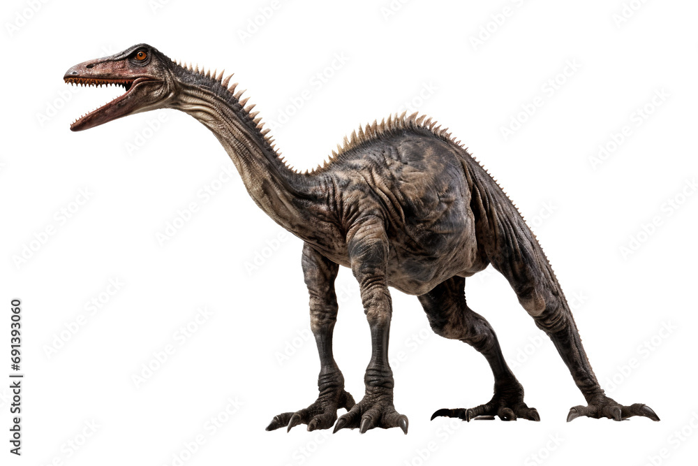 Prehistoric Clawed Therizinosaurus Dinosaur Sculpture isolated on transparent background Stock