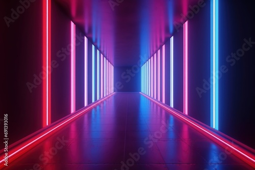 Futuristic Corridor with Neon Lights