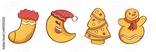 Gingerbread cookies Christmas set. Vector illustration on a white background