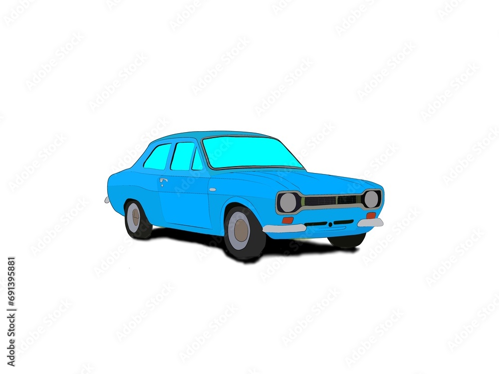 Retro blue car on a white background. Vector illustration of a retro car.