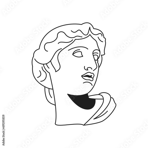 Y2k antique male sculpture head classic art bust monochrome line retro groovy icon vector
