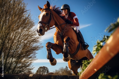 A horse and rider jumping over a fence, showcasing their partnership and teamwork © Emanuel