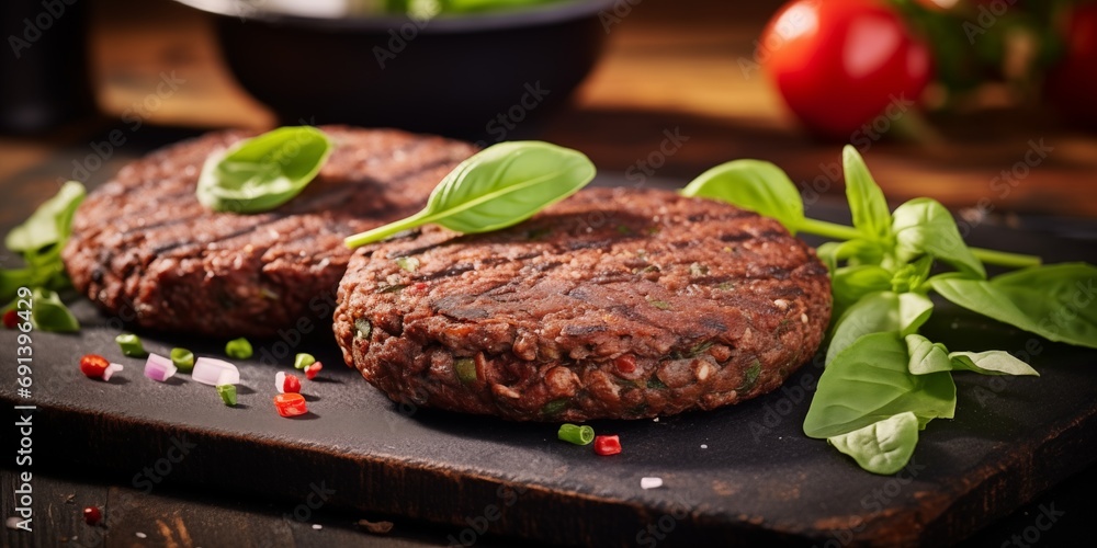 Plant based vegan burgers, plant based meat concept Plant based vegan burgers, plant based meat concept