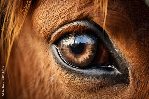 A detailed view of a horse s eye  capturing the intricacies of this majestic animal