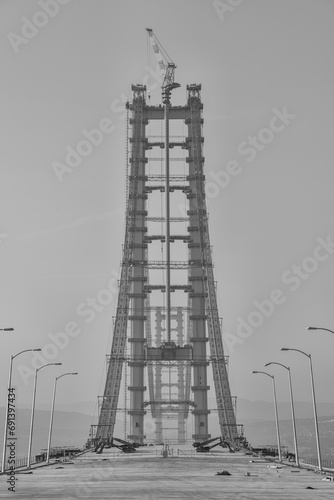 Osman Gazi Bridge (Izmit Bay Bridge). Izmit, Kocaeli, Turkey. Construction of a new road bridge continues across the Marmara Sea. photo