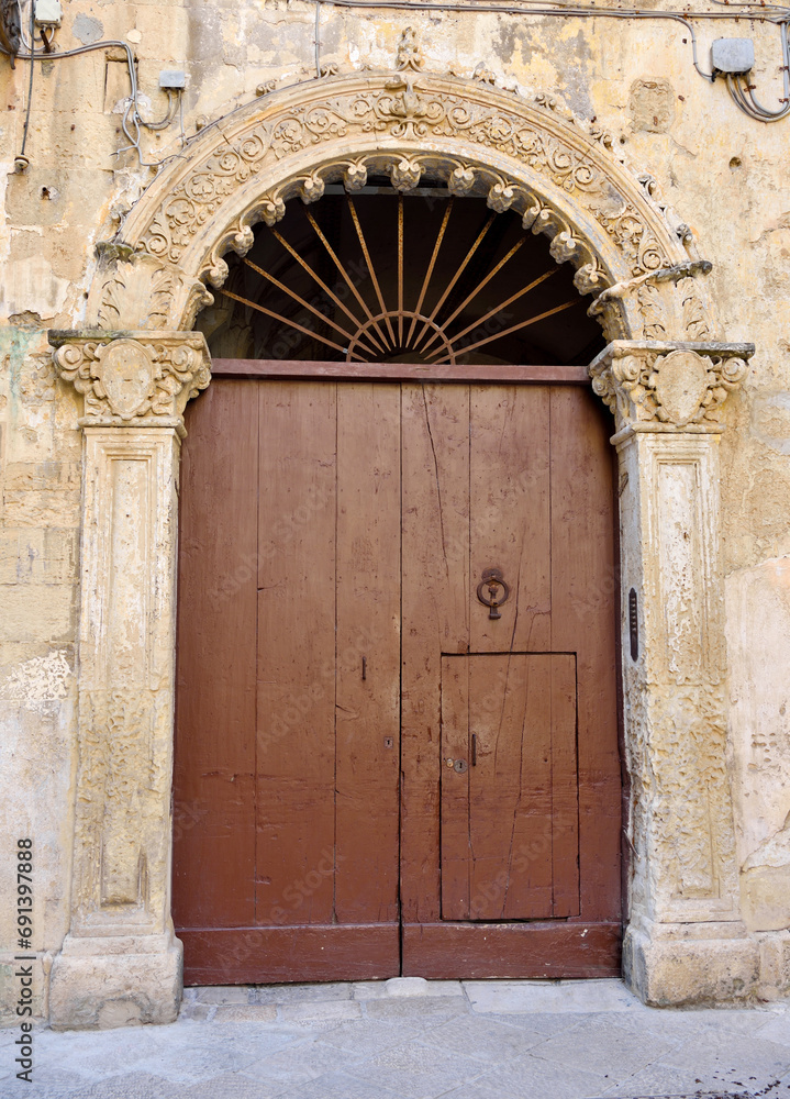 details of ancient buildings in baroque style in the historic center of Lecce Italy