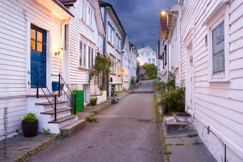 Night view of wooden Old Town in Stavanger  Norway
