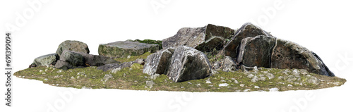 3d render rocks on the mound with a white backdrop.