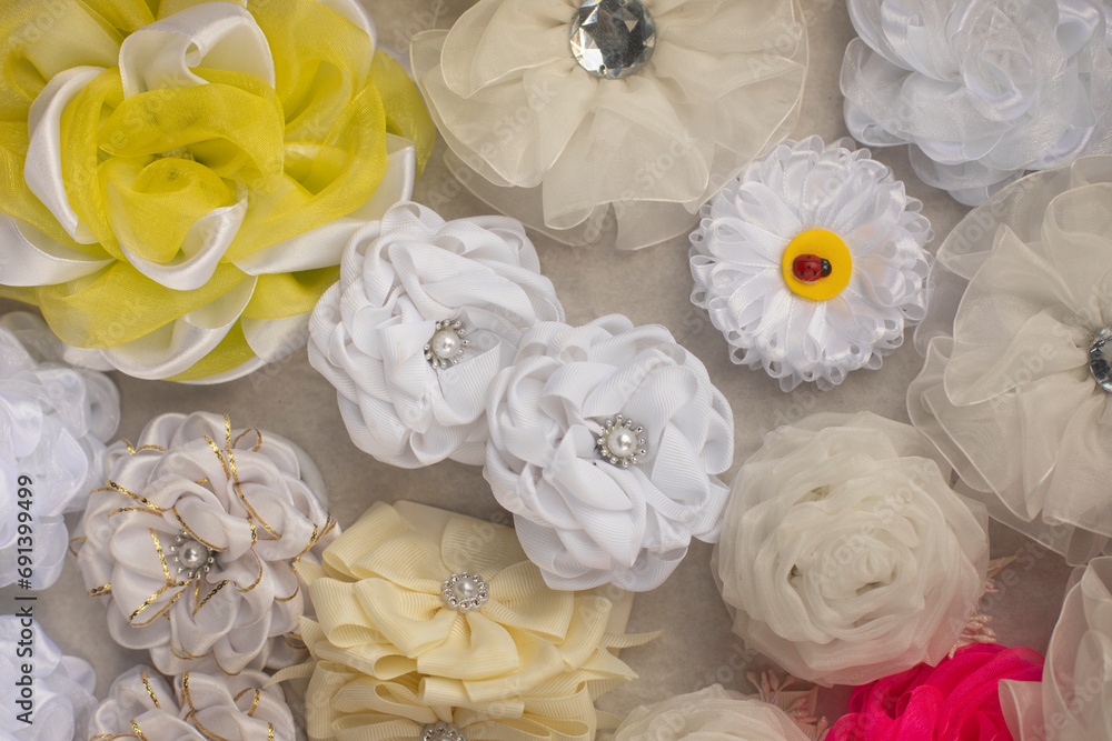 Elastic bands for hair. Flowers made of fabric. Hair ornaments. Elastic bands for hair. Flowers made of fabric. Hair ornaments.