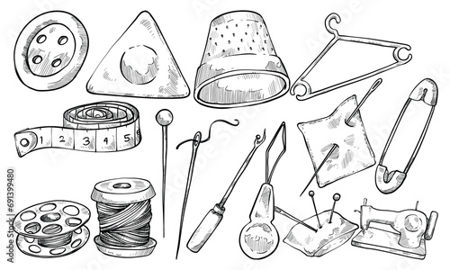 sewing equipment handdrawn collection