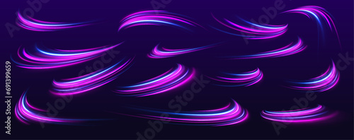 Image of speed motion on the road. Abstract comet of light in galaxy. Creative vector illustration of flying cosmic meteor, planetoid, comet, fireball isolated on transparent background. 