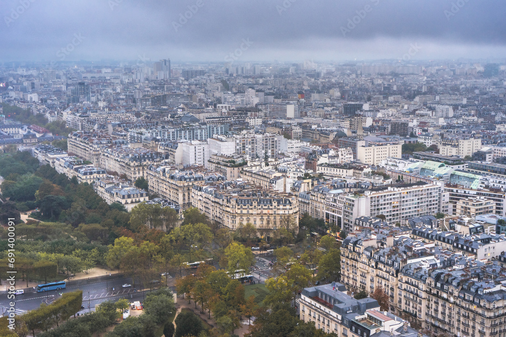 Panoramic view from Paris, taken from the Eifeltower. Paris France, October 22 2023.