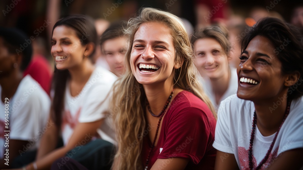 Woman smiling at a university lecture Woman smiling at a university lecture