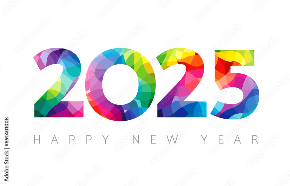 Happy New Year 2025 greeting card design. Minimalist style with cute 2025 icon. Business planner design element. Social media poster concept. Red, green, blue and purple colors. Decorative idea. Happy New Year 2025 greeting card design. Minimalist style with cute 2025 icon. Business planner design element. Social media poster concept. Red, green, blue and purple colors. Decorative idea.