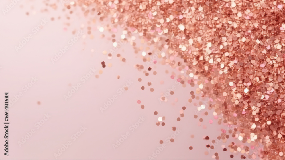 Fototapeta premium pink rose glitter on pink background. Rose gold glitter onpink white background