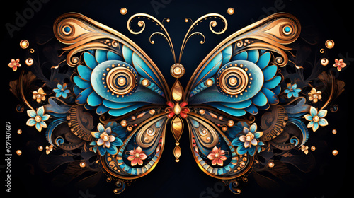Butterfly with shine and floral elements