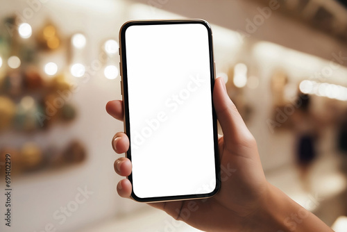 Person holding a smartphone, background bokeh