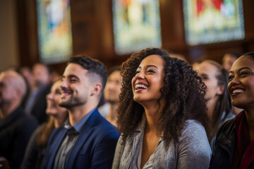 Afro american man singing in the church. Gospel singer singing. Joyful devotion, faith and belief in God religion concept.