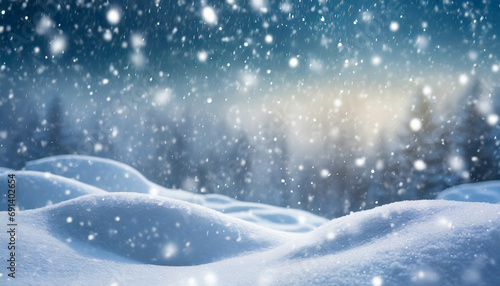 Beautiful background image of light snowfall falling over of snowdrifts © Giuseppe Cammino